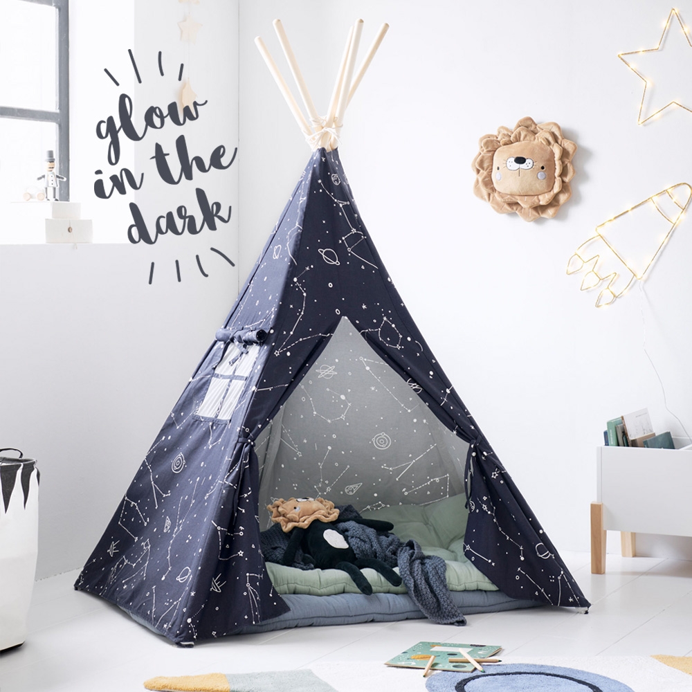 WIGWAM TENT | TEEPEE TENT | GLOW IN THE DARK  | BLACK