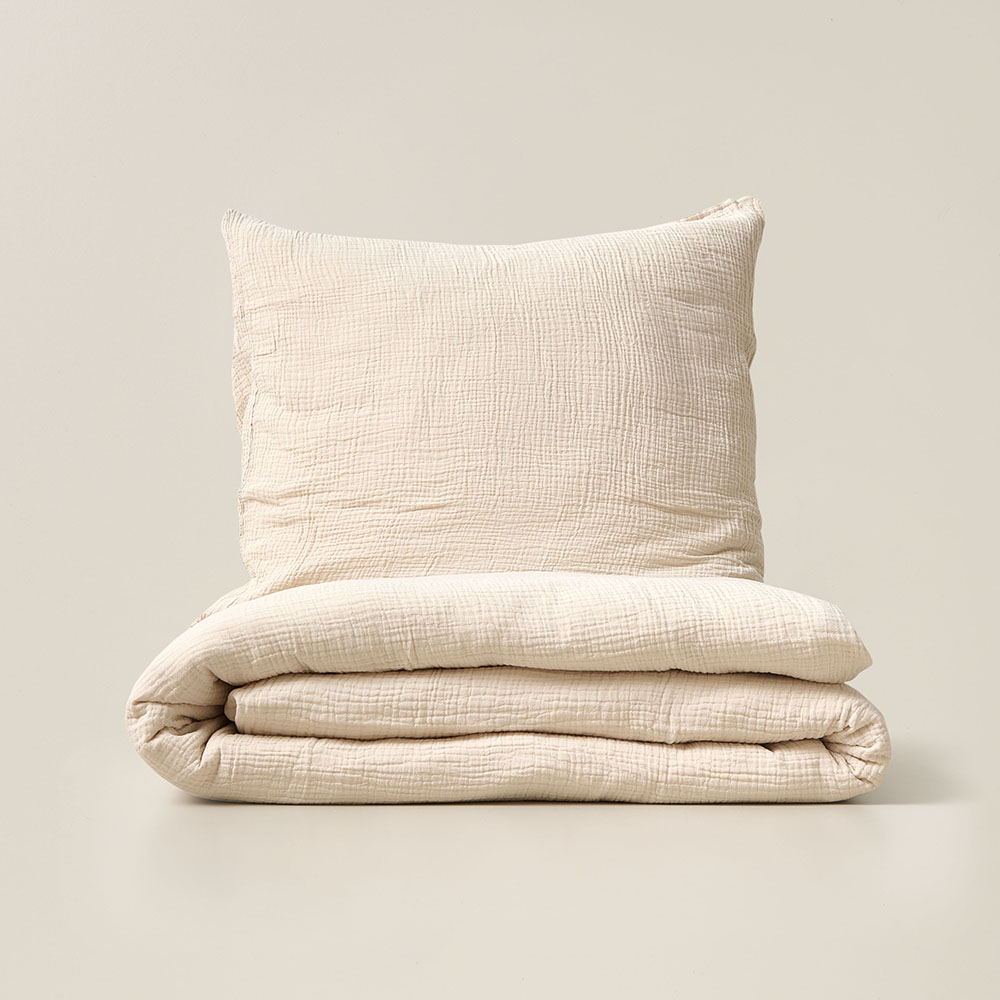 100% cotton toddler duvet cover with pillowcase | Muslin | 120x150cm | Beige