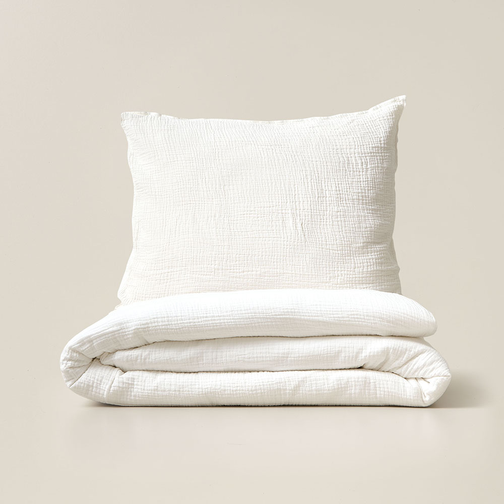 Muslin cotton duvet cover set incl. pillow case cover | 120x150cm |White