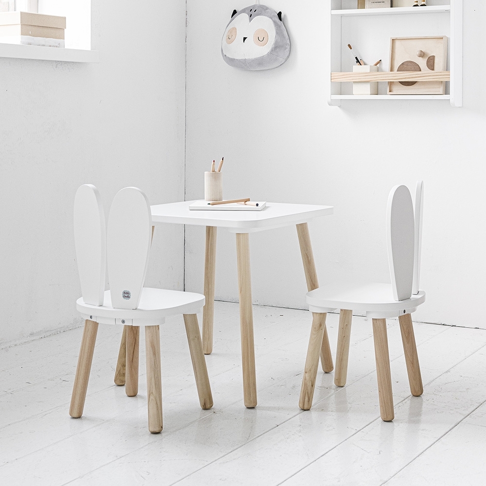 Toddler table and chairs wooden set | bunny rabbit | White