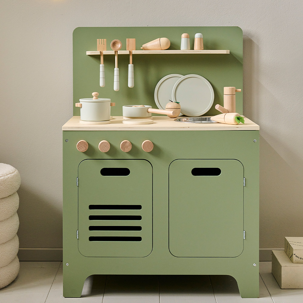 Grey wooden toy kitchen deals