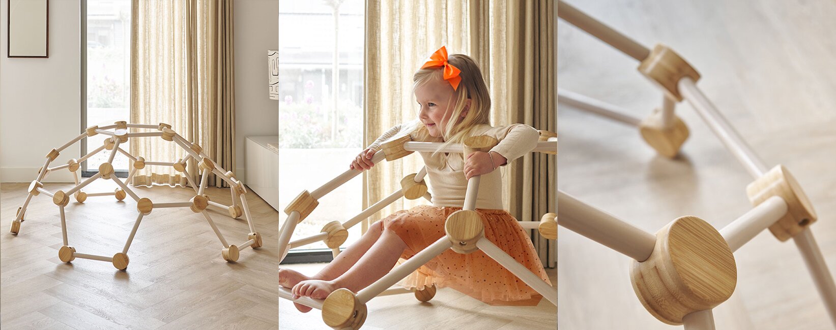 Kind speelt op houten speeldome van Petite Amelie